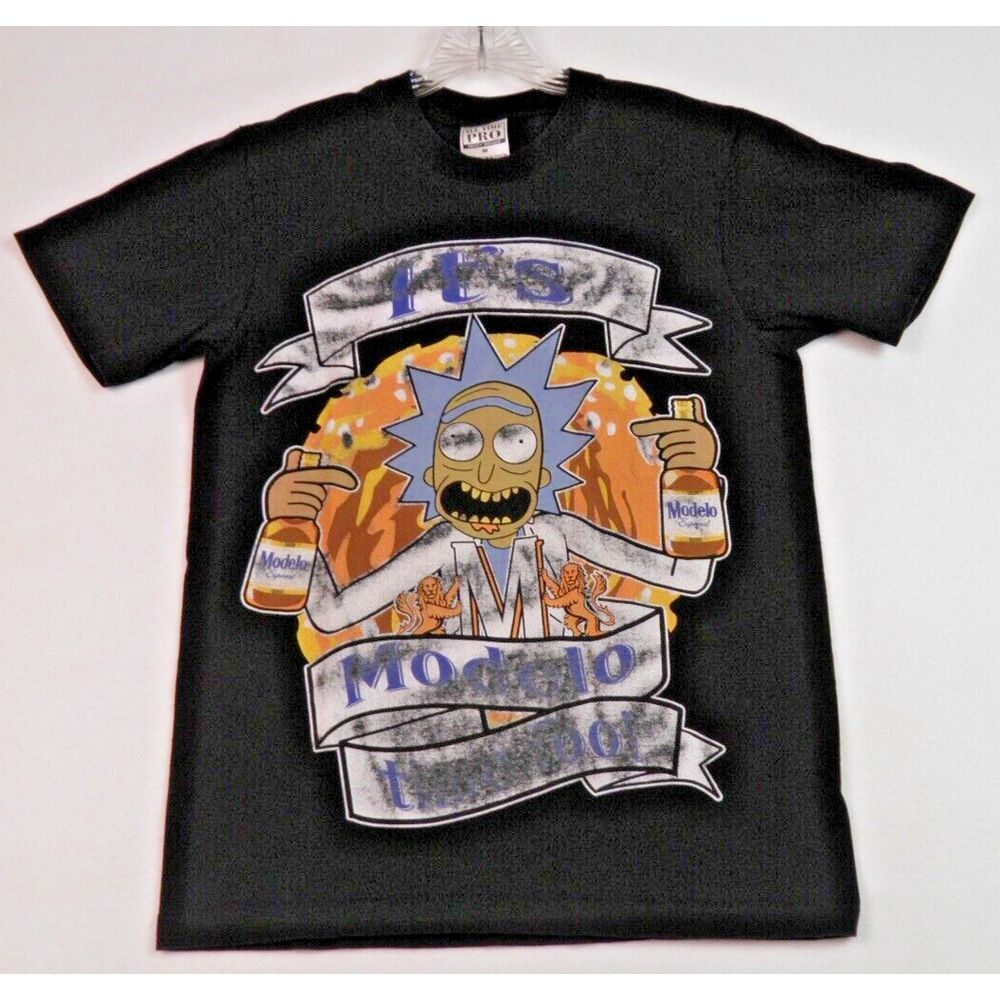 Vintage Rick And Morty It's Modelo Time Foo! T Shirt Black‎ Size M Rare Y2K